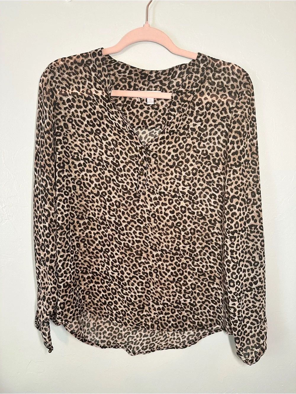Charming Charlie Leopard Print V-Neck Blouse - Tan, Black